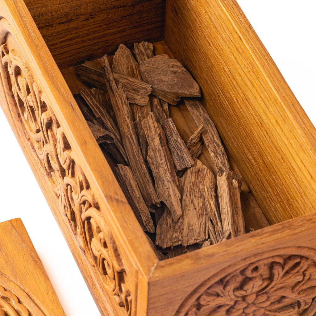 صندوق البخور - هدية يدوية الصنع - خشب الساج عالي الجودة - حاوية العود