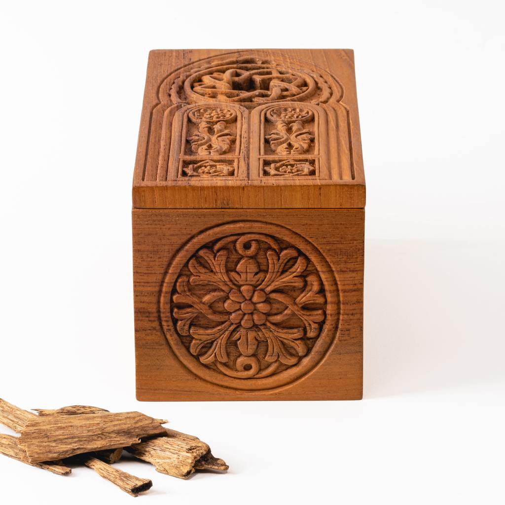 صندوق البخور - هدية يدوية الصنع - خشب الساج عالي الجودة - حاوية العود